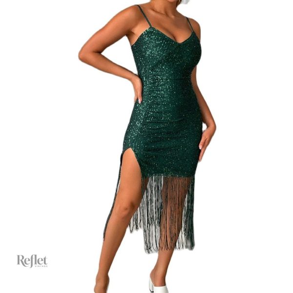 Look glamour avec robe à paillettes vintage