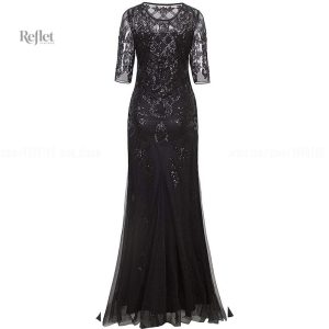 Robe vintage noire avec détails dorés des années 20
