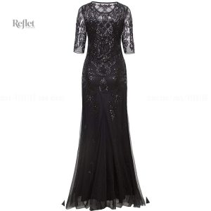 Robe élégante année 20 en noir et or pour soirée