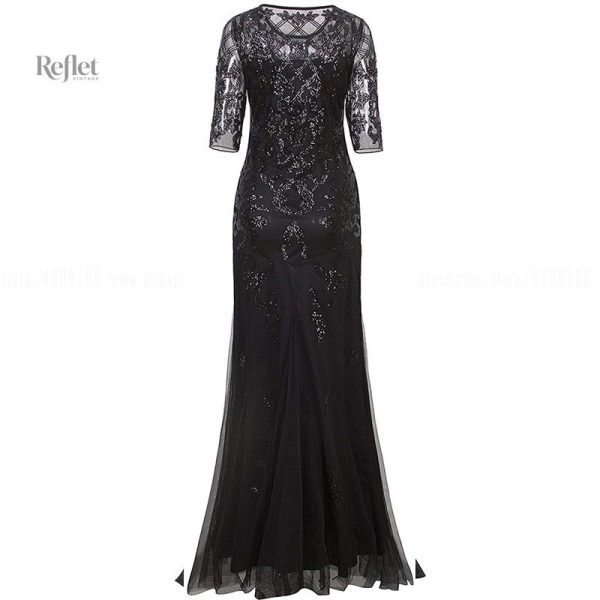 Robe élégante année 20 en noir et or pour soirée