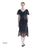 Robe noire inspirée des années 20, élégante et vintage