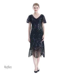 Robe noire inspirée des années 20, élégante et vintage