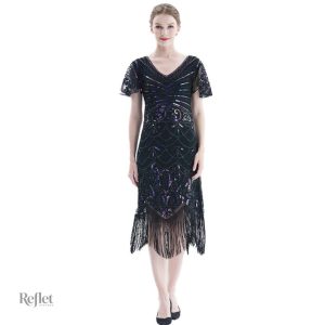 Robe noire inspirée des années 20, élégante et vintage