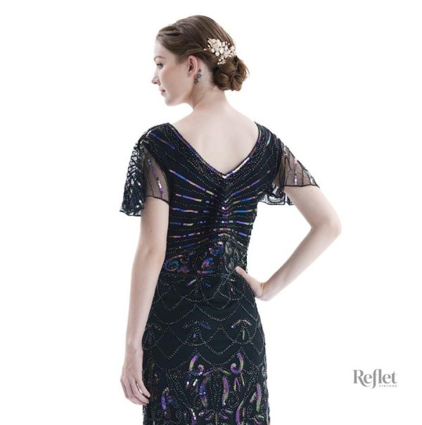 Robe années 20, design noir classique, style rétro