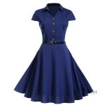 Robe année 50 bleue élégante