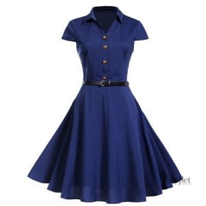 Robe année 50 bleue élégante