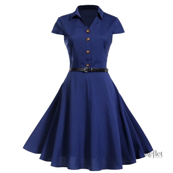 Robe années 50 bleu avec motifs