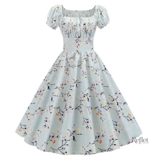 Robe évasée bleue rétro