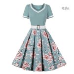 Robe année 50 bleu ciel fleuri