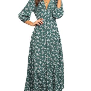 Robe verte fleurie année 50