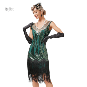 Robe verte style années 20 élégante et vintage
