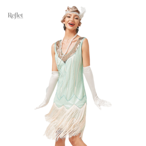 Robe vintage verte inspirée des années 1920, look rétro