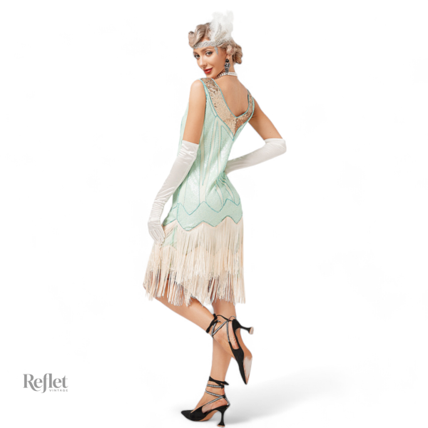 Robe années 20 verte, idéale pour danse ou événement glamour