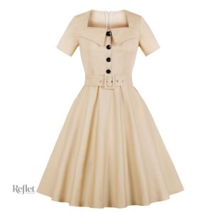 Robe années 70 avec bouton, style rétro et élégant