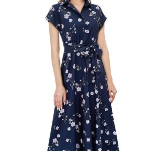 Robe bleue à fleurs style années 40