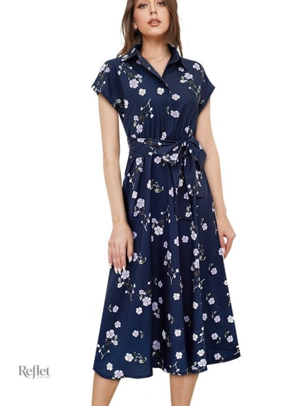 robe-bleu-a-fleur-annee-40-1 Robe bleue à fleurs style années 40