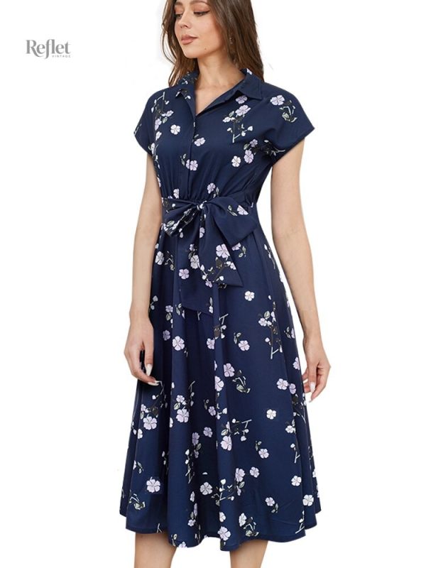 Robe fleurie bleue, look vintage années 40