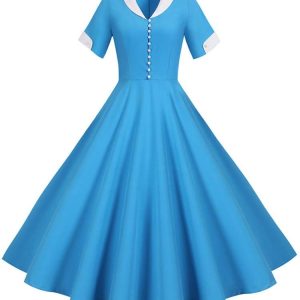 Robe bleu années 40, style vintage élégant