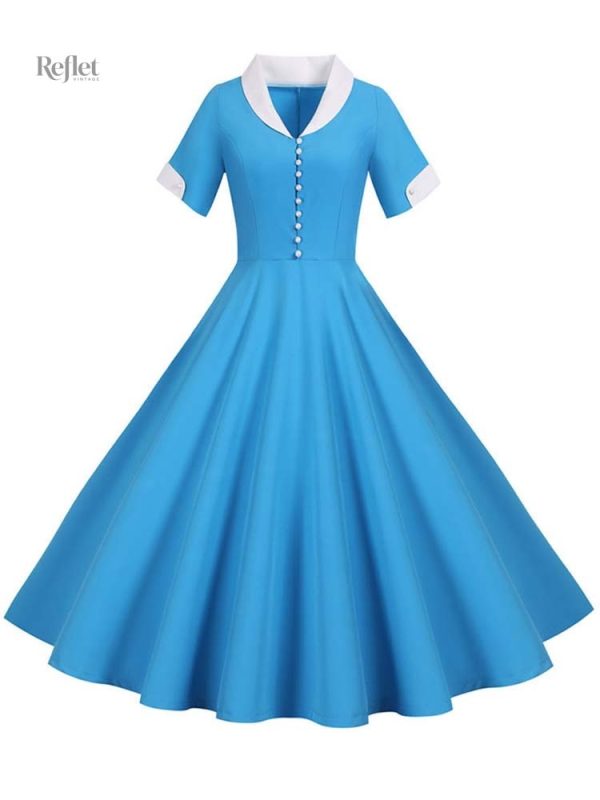 robe-bleu-annees-40-1 Robe bleu années 40, style vintage élégant