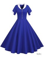 Robe bleu classique, charme des années 40