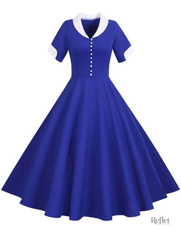 Robe bleu classique, charme des années 40