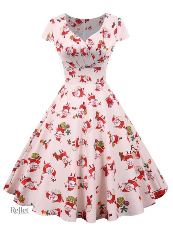 Robe à la coupe classique années 50, motifs fleuris