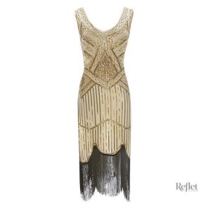 Robe de style rétro beige, courte, années 20