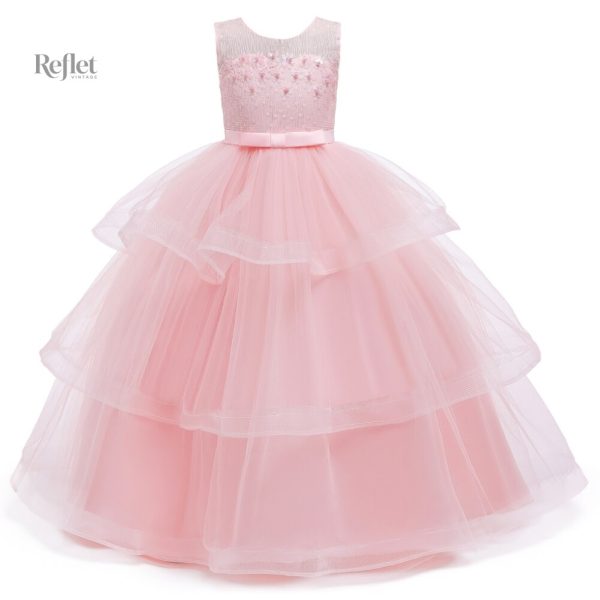 Robe rose de princesse pour fille à manches