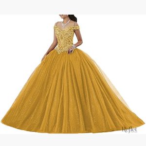 Robe élégante dorée pour enfant, style princesse
