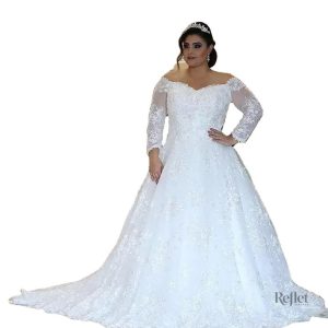 Robe de mariée princesses manches longues en dentelle