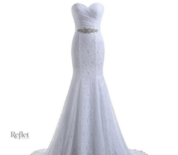 Robe de mariée élégante mi-princesse en dentelle