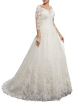 Robe de mariée princesse en dentelle avec manches élégantes