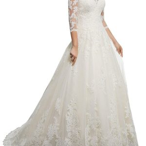 Robe de mariée princesse en dentelle avec manches élégantes