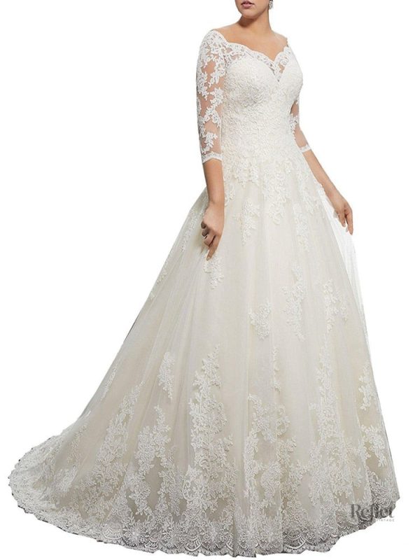 robe-de-mariee-princesse-dentelle-avec-manche-1 Robe de mariée princesse en dentelle avec manches élégantes