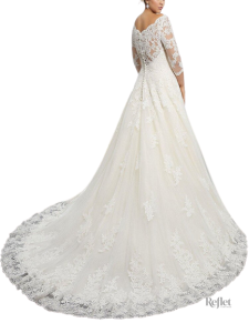 Robe de mariée princesses, dentelle raffinée et manches délicates