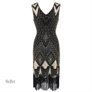 Robe soirée élégante années 20, style vintage chic