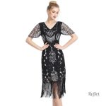 Robe de soirée noire avec détails en dentelle années 20