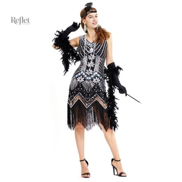 Robe années 20 avec franges et perles