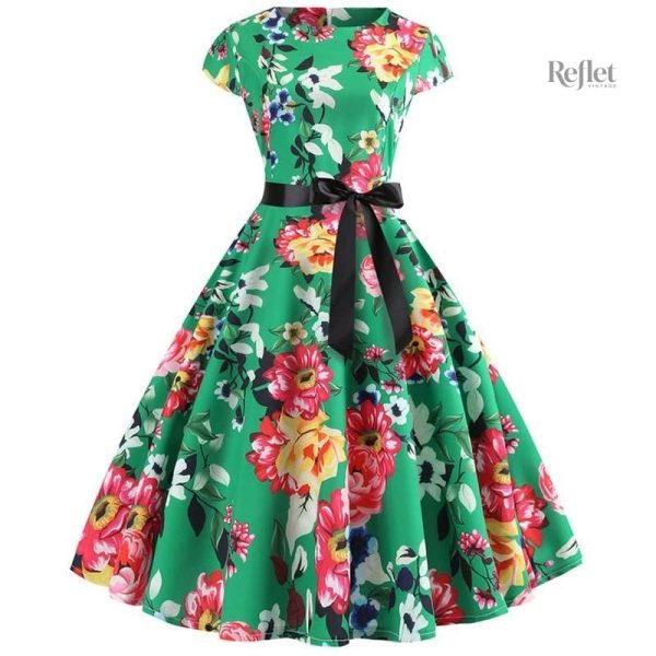 Robe chic années 50, motif floral
