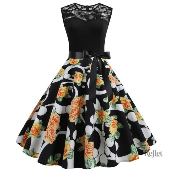 Robe fashion année 80 avec motif fleural