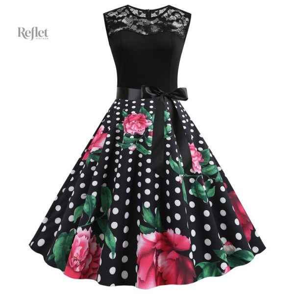 Robe évasée aux motifs floraux années 80
