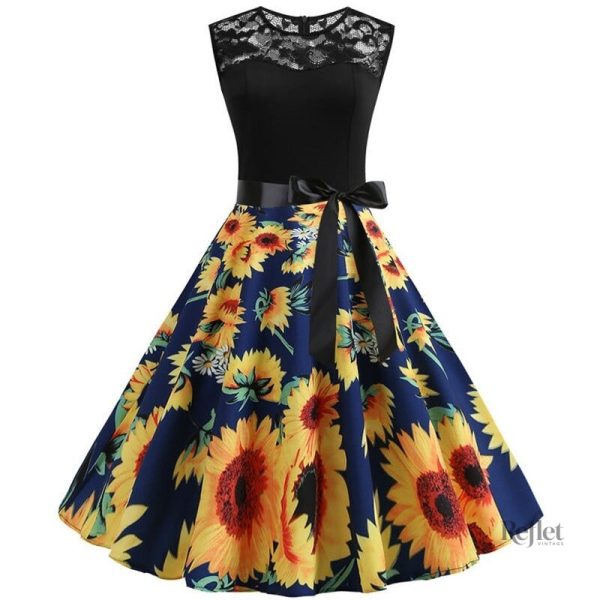 Robe vintage évasée aux fleurs colorées