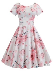 Robe vintage avec motifs floraux des années 60