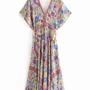 Robe fleurie années 70 en tissu léger