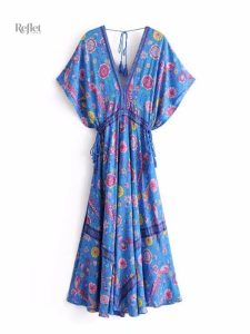 Maxi robe motif floral rétro des années 70
