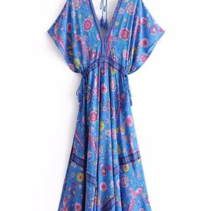 Maxi robe motif floral rétro des années 70