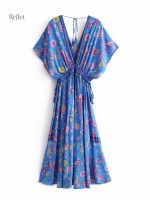 Robe évasée imprimé fleuri, inspiration années 70