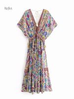 Robe longue à motifs floraux, tendance 70