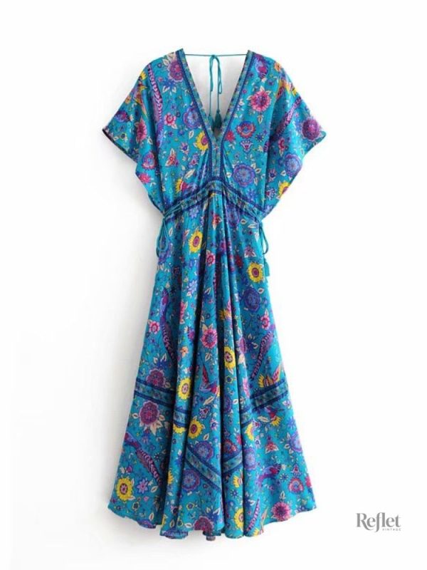 Robe à manches longues, motif floral années 70