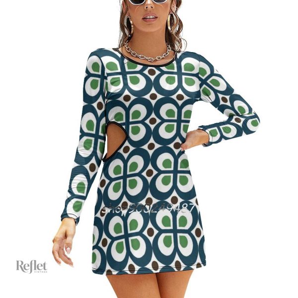 Robe années 70 à imprimé géométrique coloré